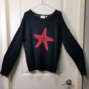 Navy Sweater with‎ Red Starfish Motif